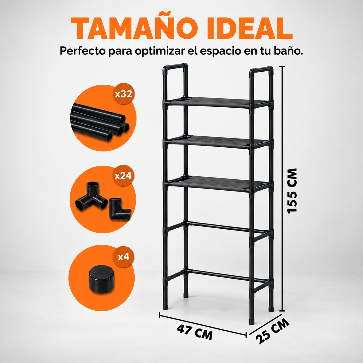 Estante Organizador Vertical para Baño de 3 Niveles – Fácil de Armar