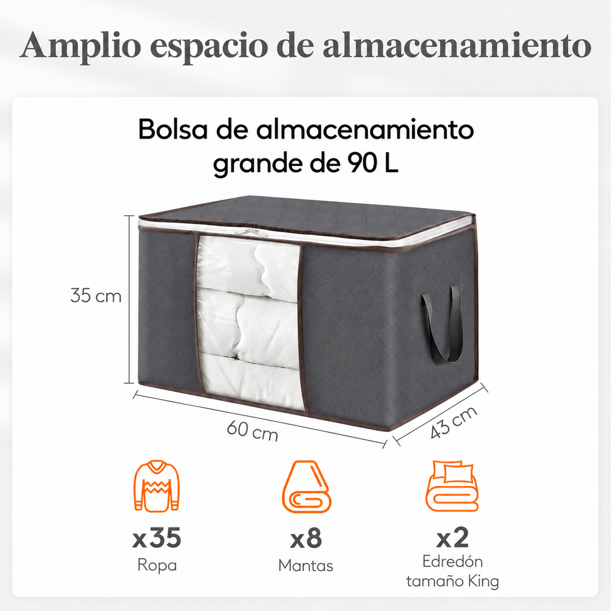 Bolsas organizadoras plegables para ropa y edredones – 90 L